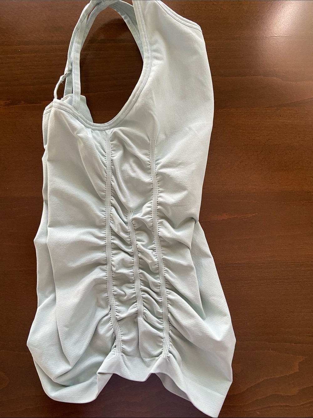 Light Aqua Nux tank with ruched sides, crisscross straps on back, size S. - Picture 11 of 12